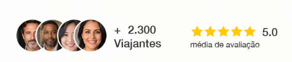 Mais de 2300 viajantes satisfeitos - 5.0 estrelas de avaliação média