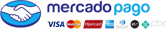 Mercado Pago - Criptografado e Seguro - Visa, Mastercard, Hipercard, Elo, Pix